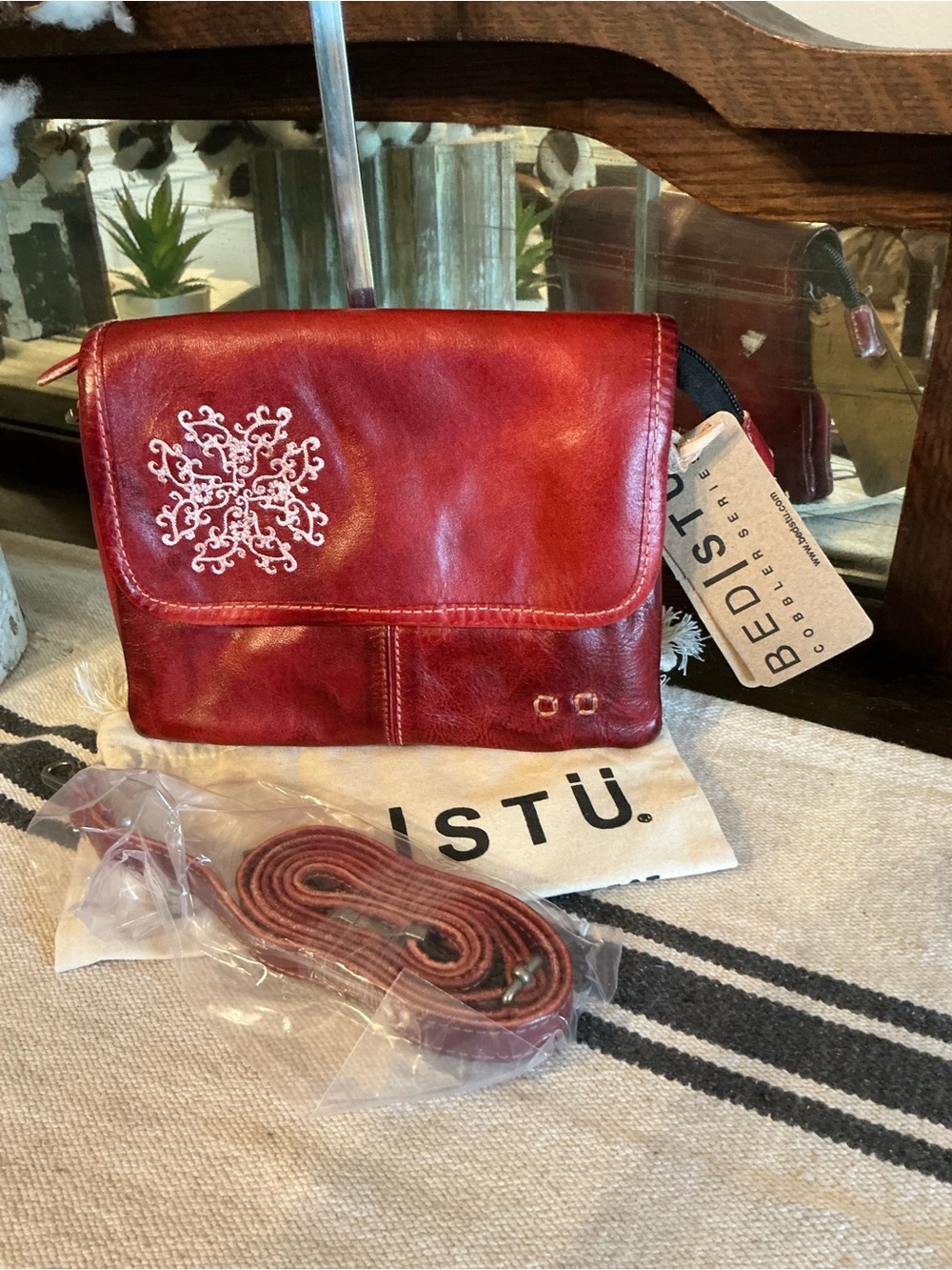 NWT Bed Stu Leather Ziggy Clutch Crossbody Belt Bag Red Cherry Lacquer JB $210